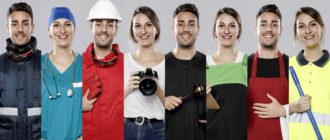 front view of collection of men and women with different jobs